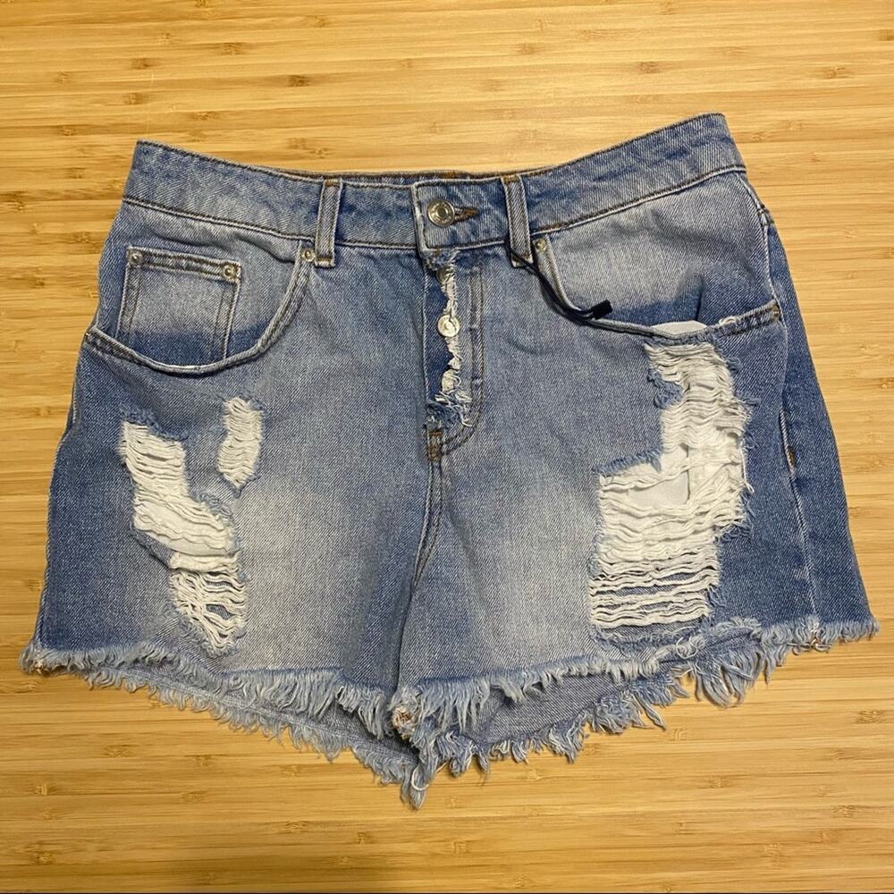 Zara Distressed Exposed Button Fly High Rise